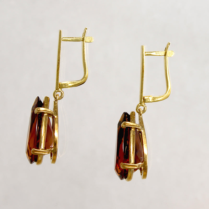 Incredible 1970s Citrine & 18k Gold Drop Earrings