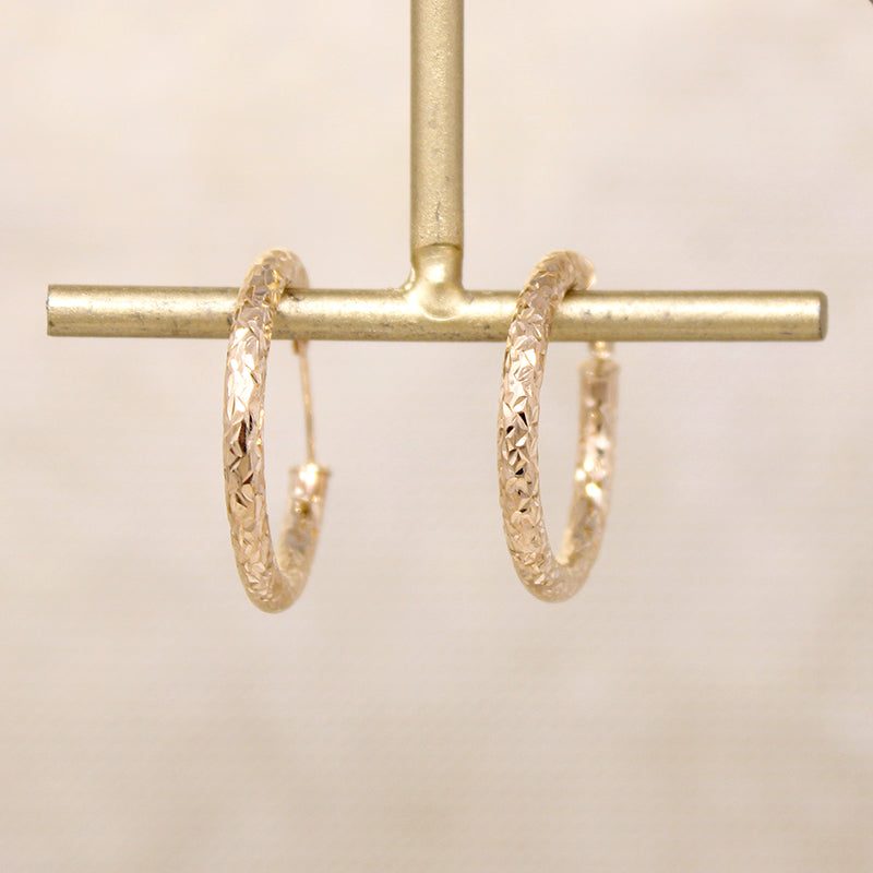 Glittering 10k Gold Vintage Hoop Earrings