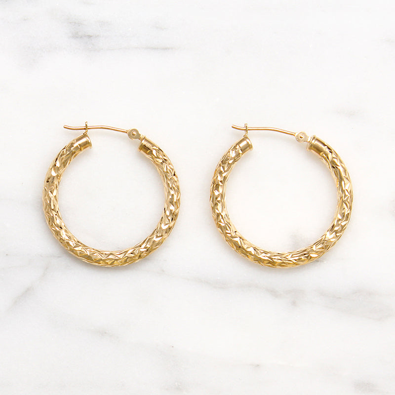 Glittering 10k Gold Vintage Hoop Earrings