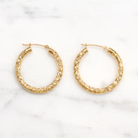 Glittering 10k Gold Vintage Hoop Earrings