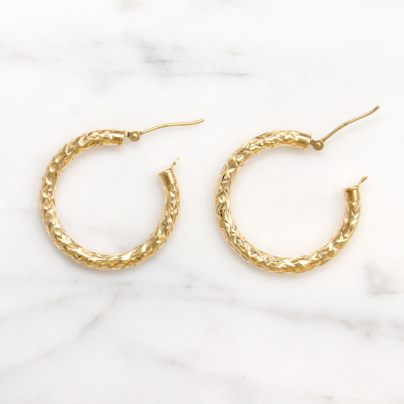 Glittering 10k Gold Vintage Hoop Earrings