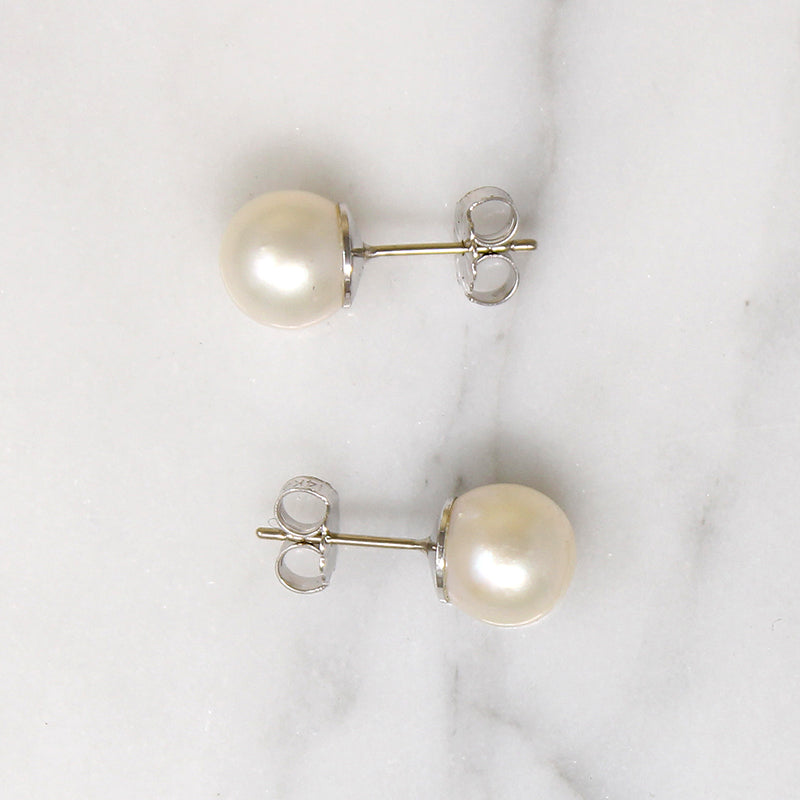 Glowing 8mm Pearl & 14k White Gold Studs