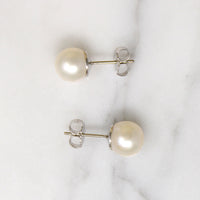 Glowing 8mm Pearl & 14k White Gold Studs