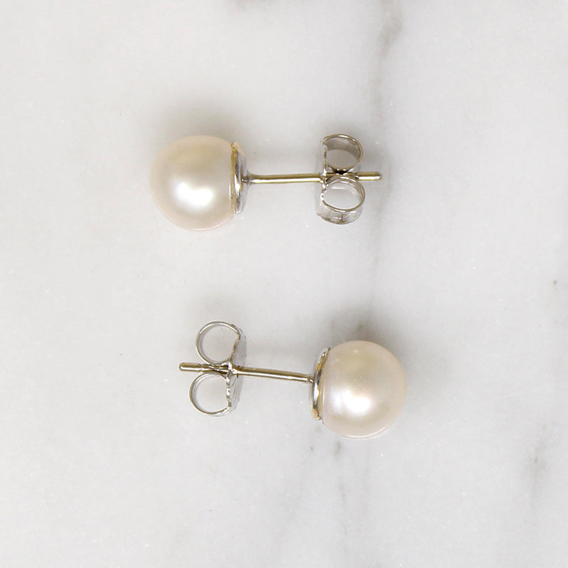 Vintage 6.8mm Pearl & Recycled White Gold Studs