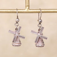 Tiny 3-D Silver Windmill Earrings