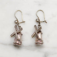 Tiny 3-D Silver Windmill Earrings