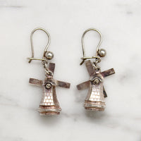 Tiny 3-D Silver Windmill Earrings