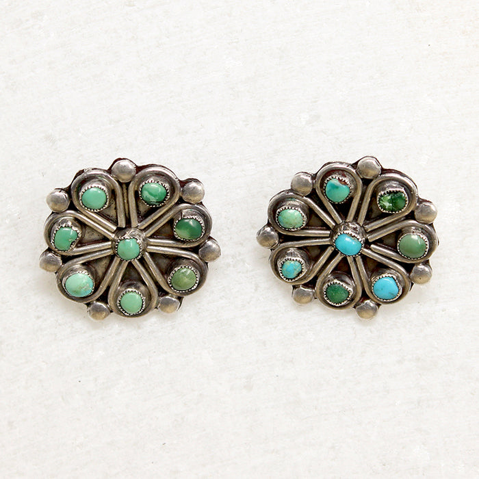 Flirty Sterling & Turquoise Clip-On Flower Earrings