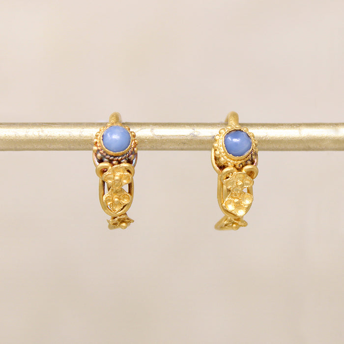 Neoclassical 22k Gold & Chalcedony Hoop Earrings
