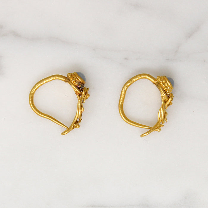 Neoclassical 22k Gold & Chalcedony Hoop Earrings