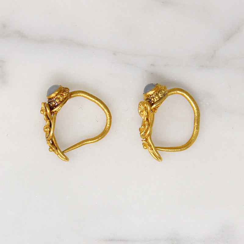 Neoclassical 22k Gold & Chalcedony Hoop Earrings