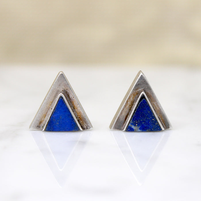 Double Triangles Sterling & Lapis Stud Earrings