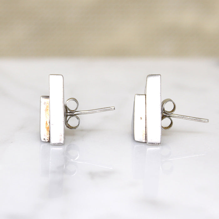 Double Triangles Sterling & Lapis Stud Earrings
