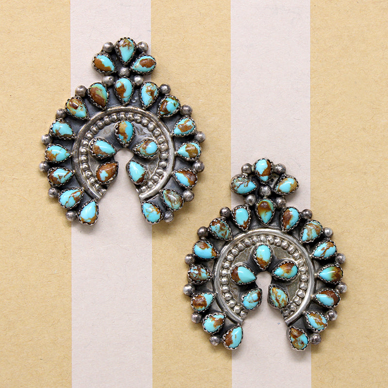 Turquoise & Sterling Silver Naja Earrings Signed EJA
