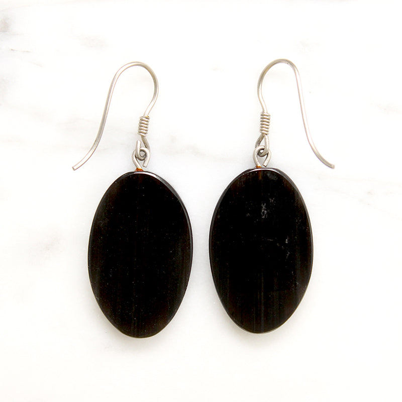 Victorian Agate Earrings Inlaid with Silver Crosses