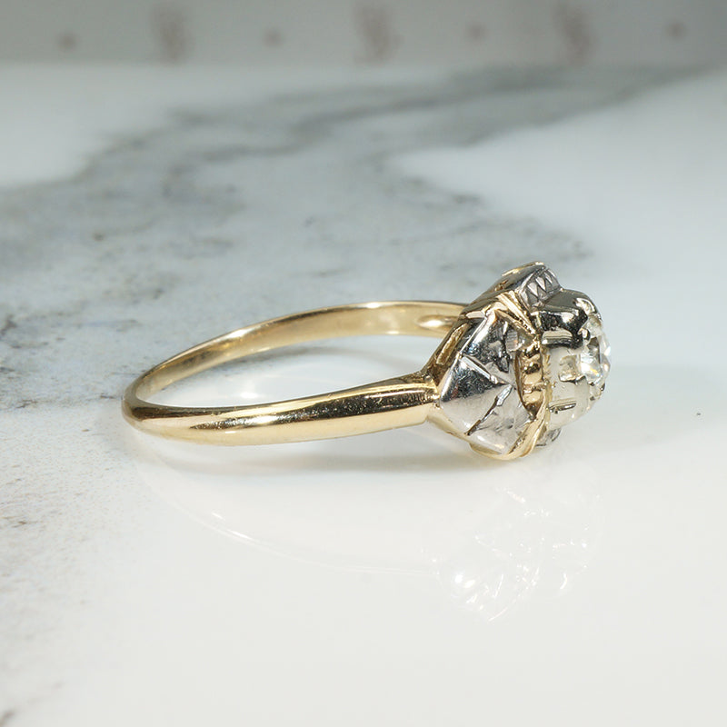 Two-Tone Art Modern Diamond Engagement Ring