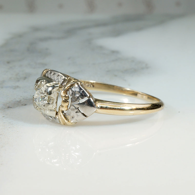 Two-Tone Art Modern Diamond Engagement Ring