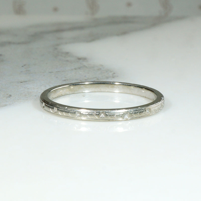 White Gold Wedding Band with Classic Deco Chevron Pattern
