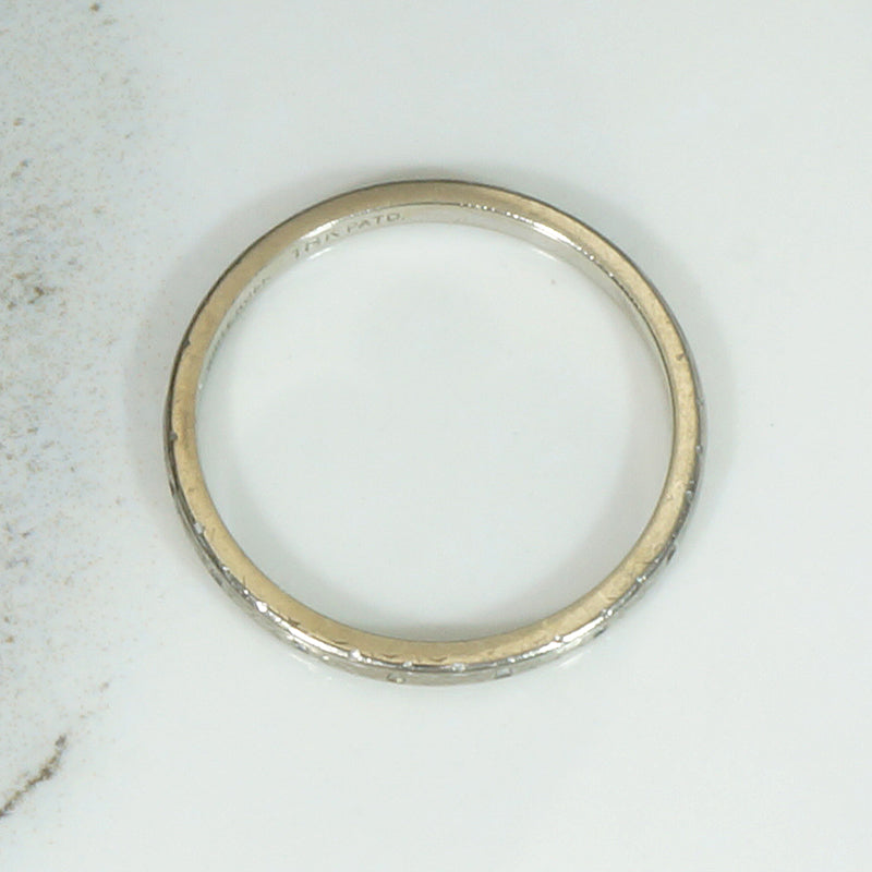 White Gold Wedding Band with Classic Deco Chevron Pattern