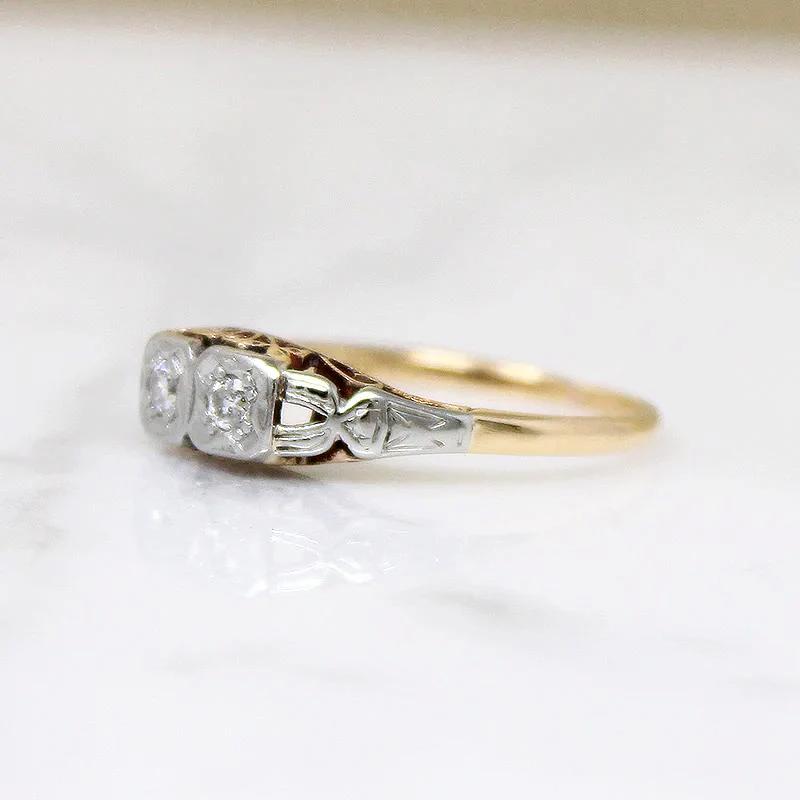 Dainty Art Deco Diamond Ring in Platinum & 18ct Gold