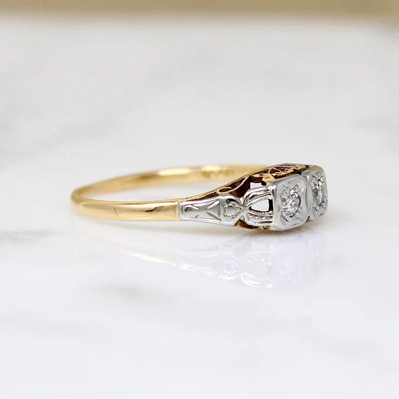 Dainty Art Deco Diamond Ring in Platinum & 18ct Gold