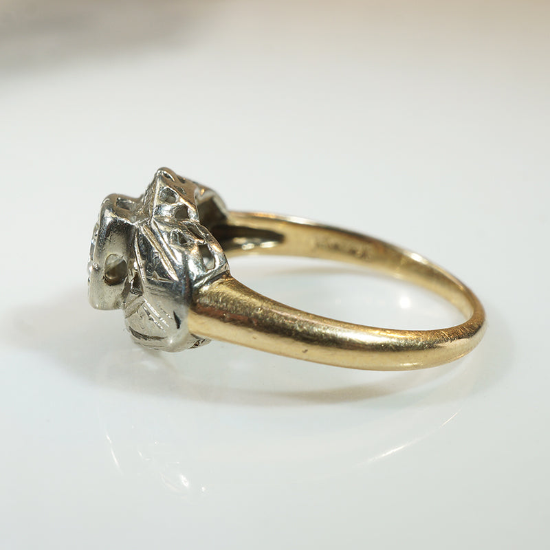 Curvy 1930s Two-Tone Gold & Diamond Ring