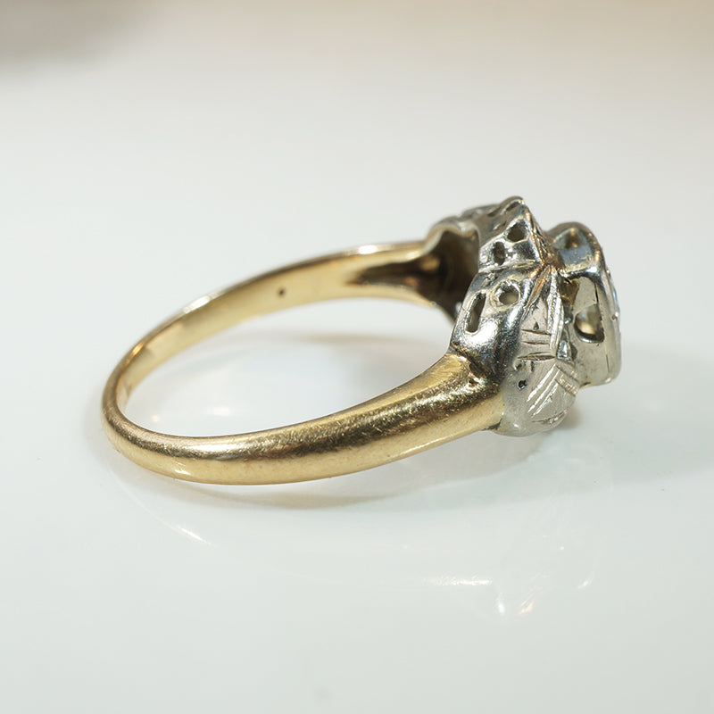 Curving 1930's Yellow and White Gold Ring