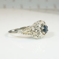 Lovely White Gold Filigree Sapphire Ring