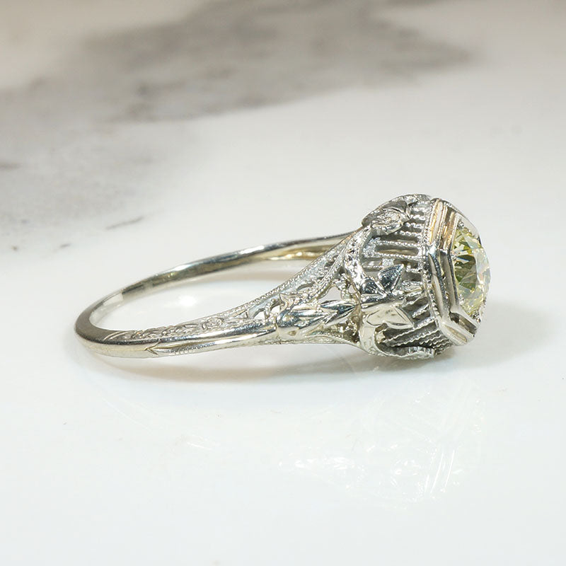 Fancy Yellow Diamond Filigree Solitaire with Butterflies