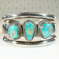 Substantial Three Turquoise Silver Cuff Bracelet
