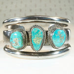 Substantial Three Turquoise Silver Cuff Bracelet