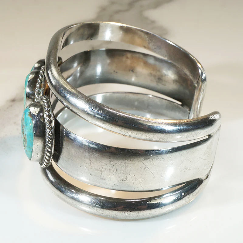 Substantial Three Turquoise Silver Cuff Bracelet