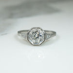 Exquisitely Engraved Art Deco Diamond & Platinum Engagement Ring