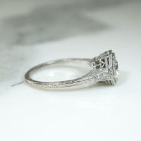Exquisitely Engraved Art Deco Diamond & Platinum Engagement Ring