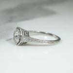 Exquisitely Engraved Art Deco Diamond & Platinum Engagement Ring