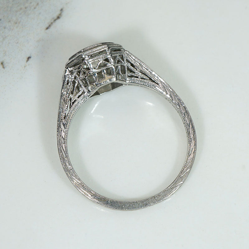 Exquisitely Engraved Art Deco Diamond & Platinum Engagement Ring