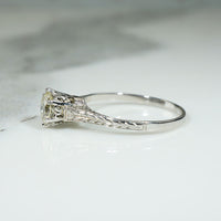 Architectural Art Deco Diamond Solitaire in Engraved White Gold