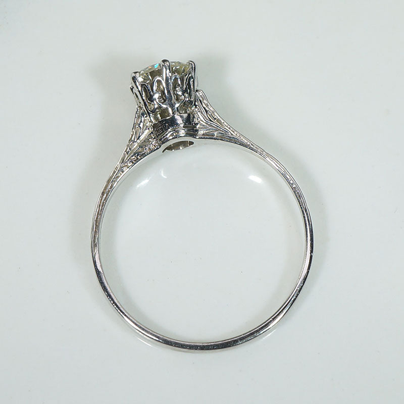 Architectural Art Deco Diamond Solitaire in Engraved White Gold