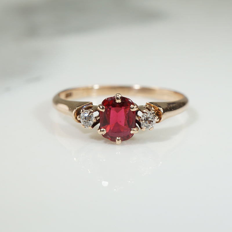 Lovely 19thc Red Spinel and OMC Diamond Ring
