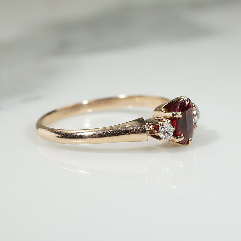 Lovely 19thc Red Spinel and OMC Diamond Ring