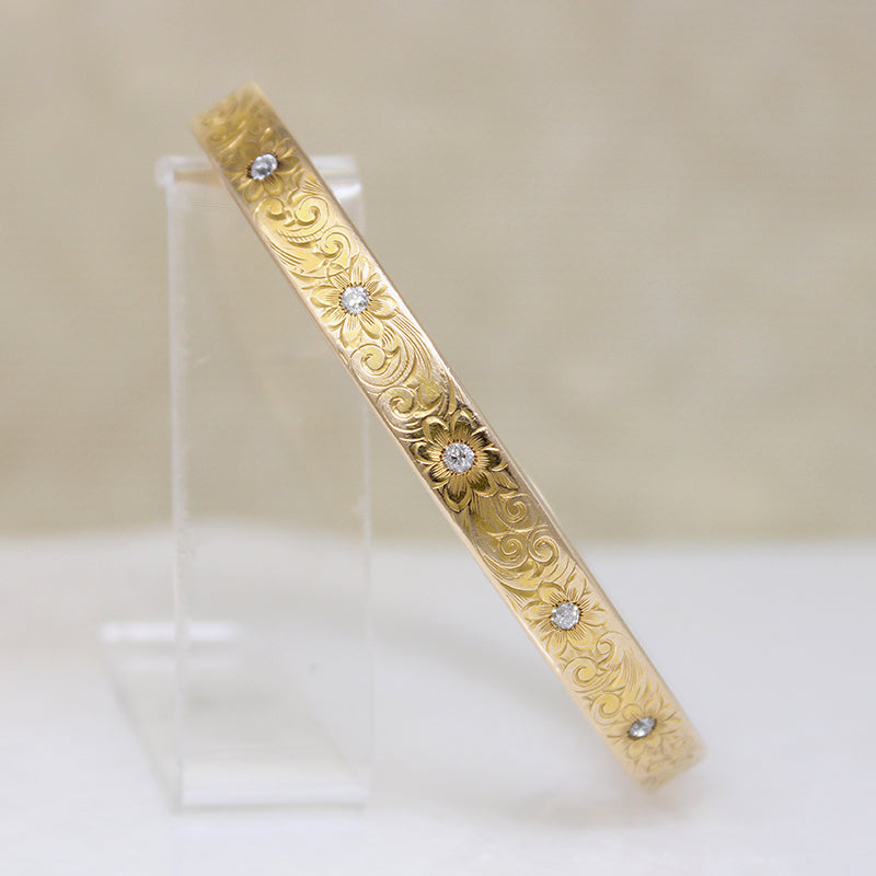 Marion & Tillie's Engraved Gold & Diamond Bangle 