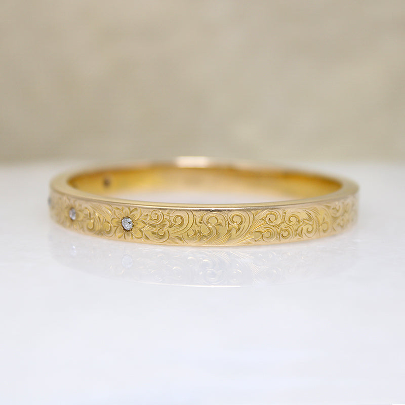 Marion & Tillie's Engraved Gold & Diamond Bangle 