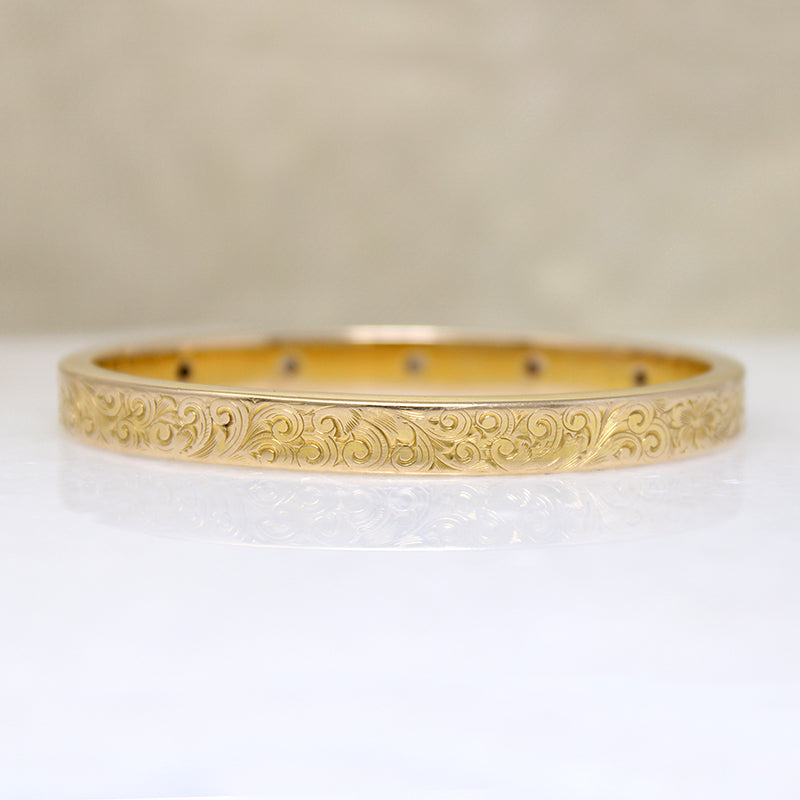 Marion & Tillie's Engraved Gold & Diamond Bangle 