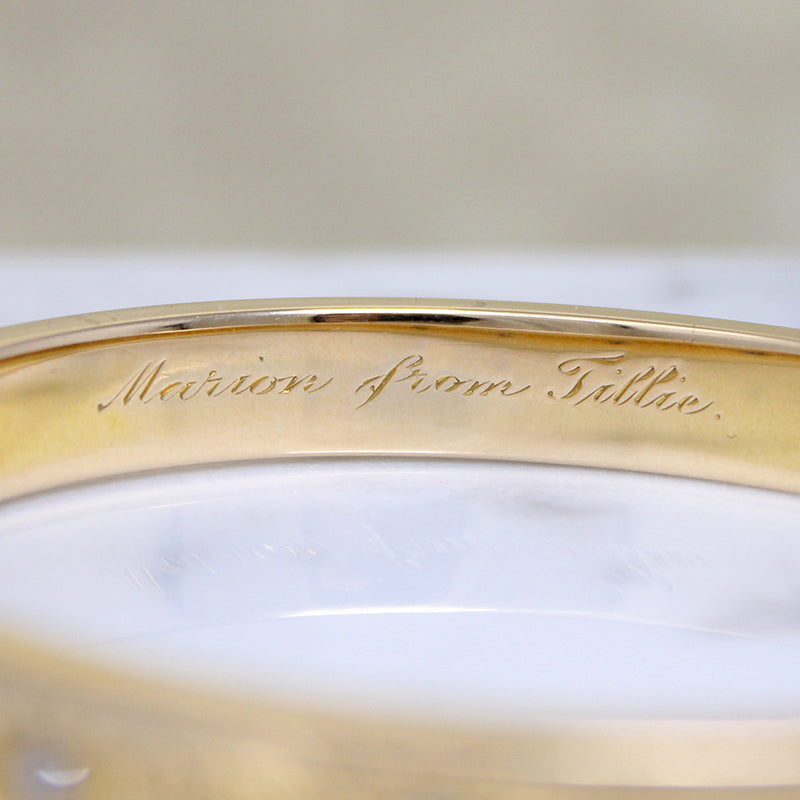 Marion & Tillie's Engraved Gold & Diamond Bangle 