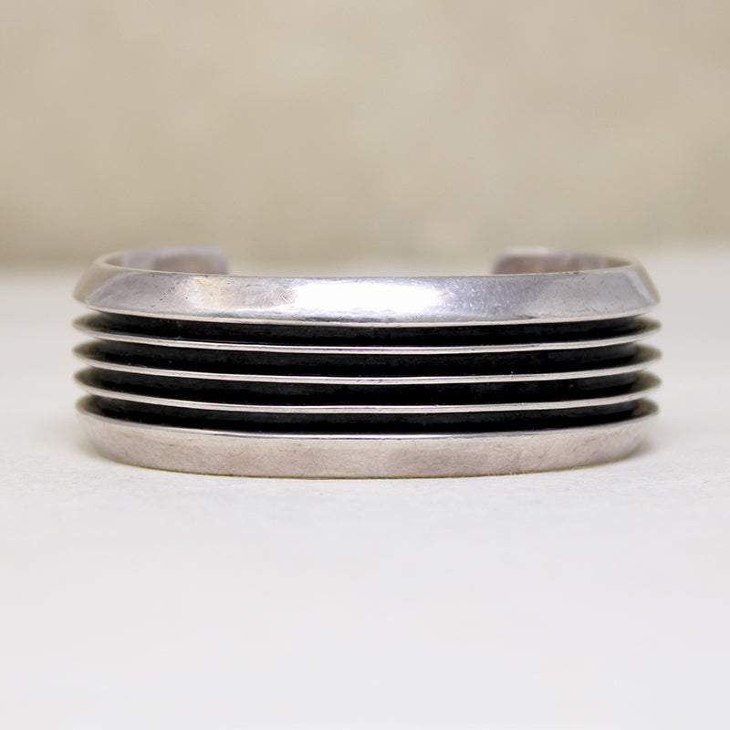 Dramatic Ridged Sterling Silver Cuff Signed "MB"