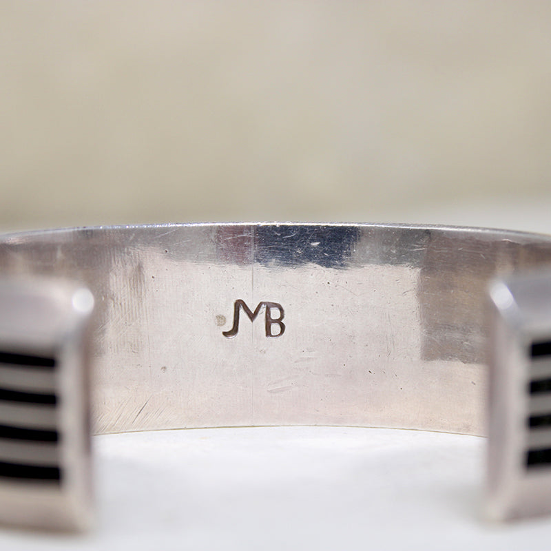 Dramatic Ridged Sterling Silver Cuff Signed "MB"