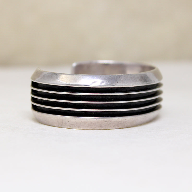 Dramatic Ridged Sterling Silver Cuff Signed "MB"