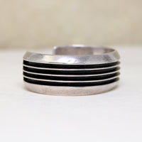 Dramatic Ridged Sterling Silver Cuff Signed "MB"
