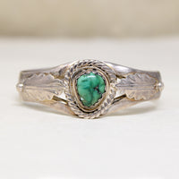 Pretty Green Turquoise Sterling Cuff with Appliqué Leaves