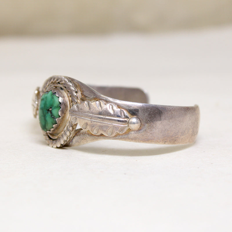 Pretty Green Turquoise Sterling Cuff with Appliqué Leaves